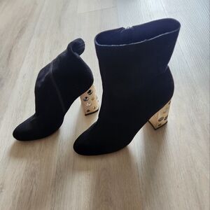 Eram Suede Black Booties with gold heels